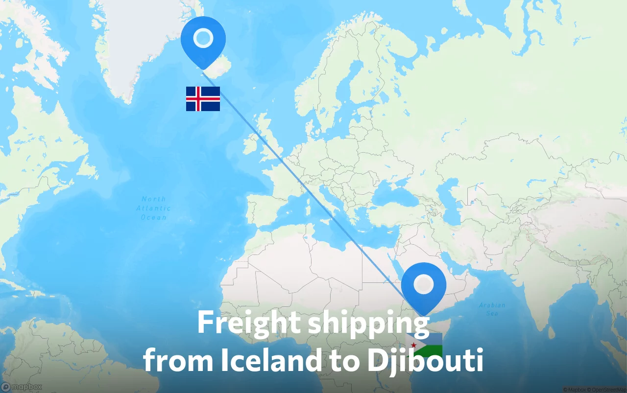 Shipping route from Iceland to Djibouti