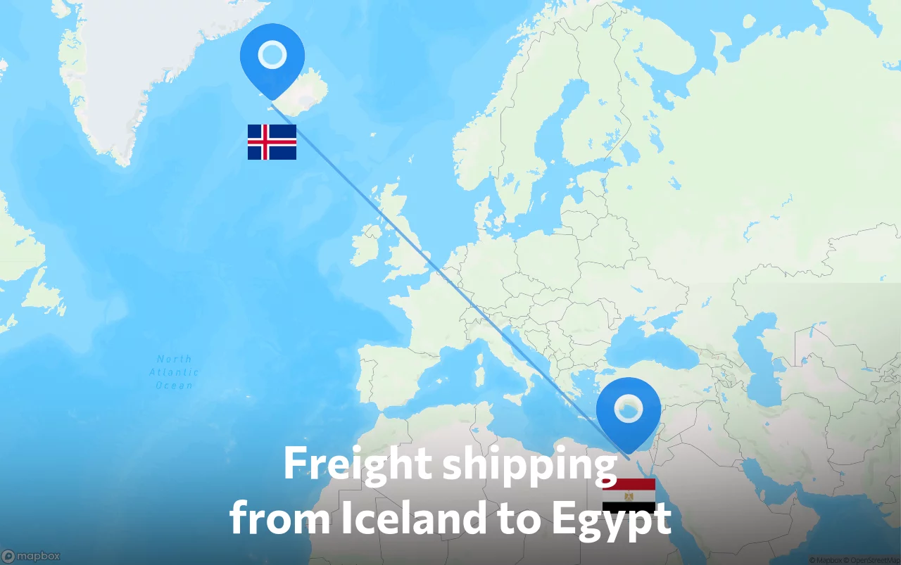 Shipping route from Iceland to Egypt