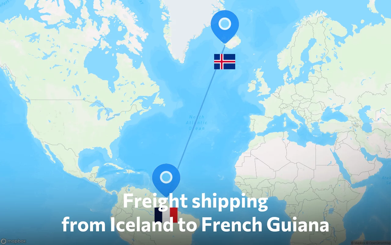Shipping route from Iceland to French Guiana