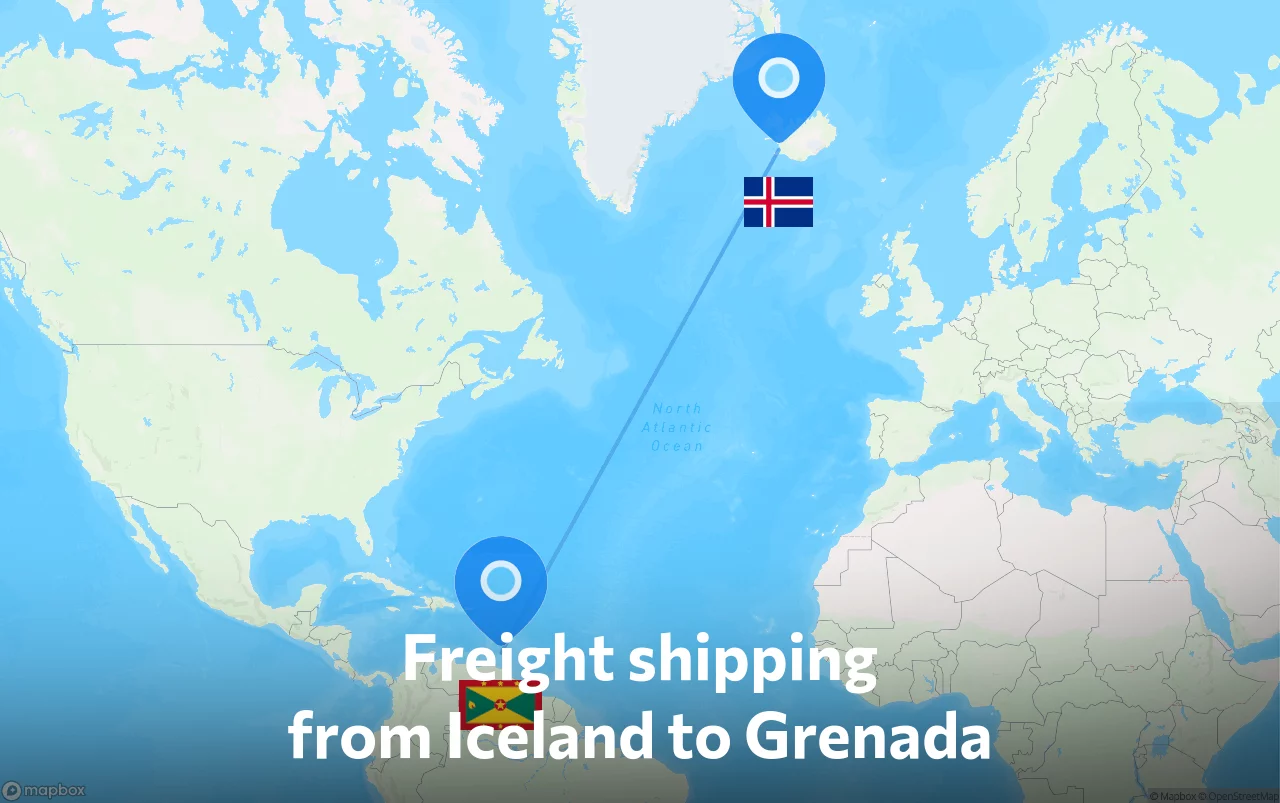 Shipping route from Iceland to Grenada
