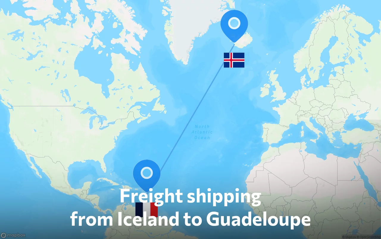 Shipping route from Iceland to Guadeloupe
