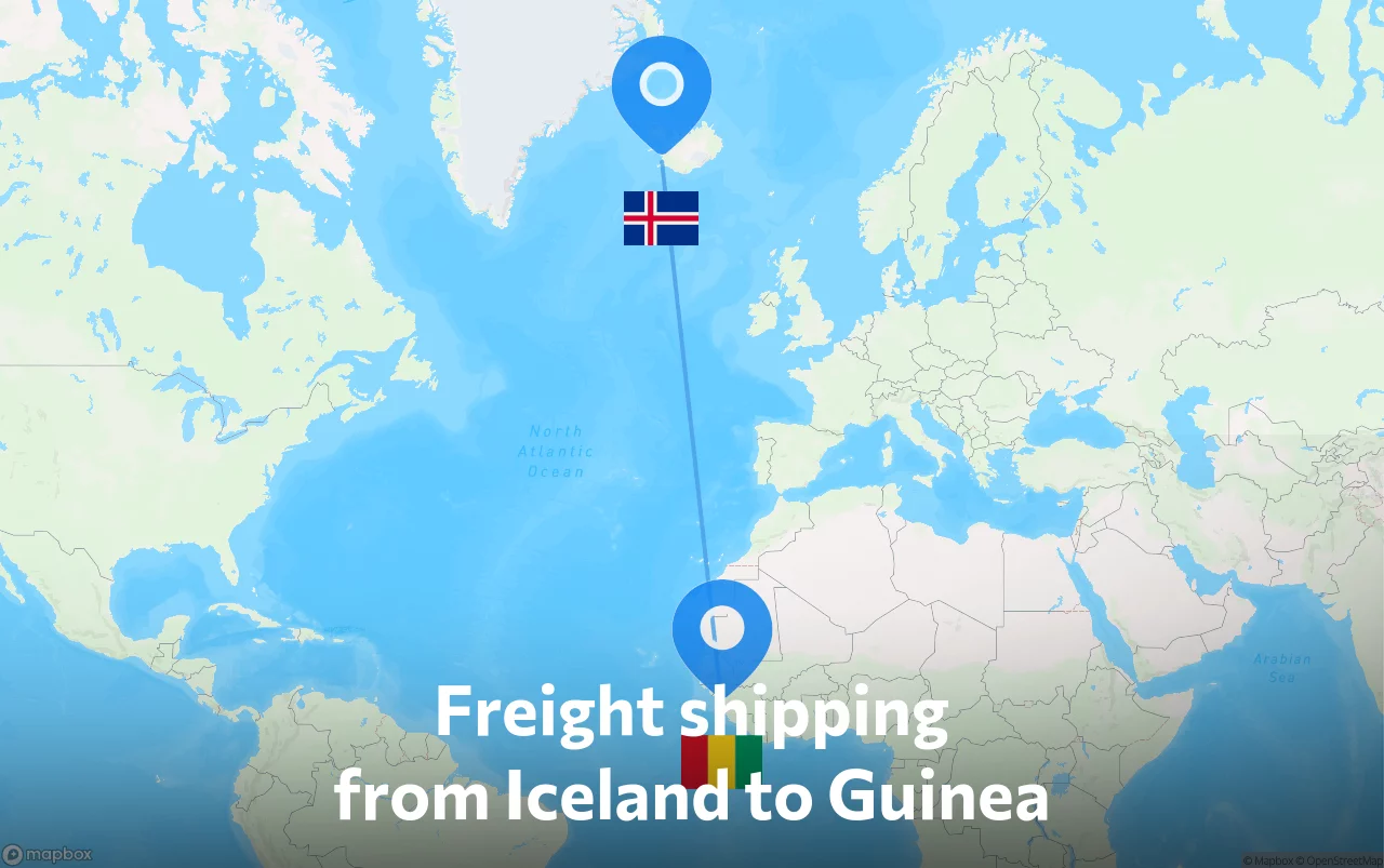 Shipping route from Iceland to Guinea