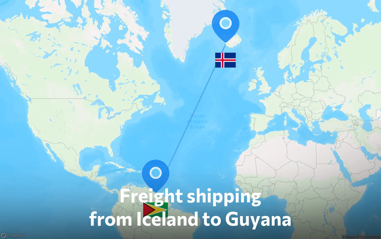 Shipping route from Iceland to Guyana