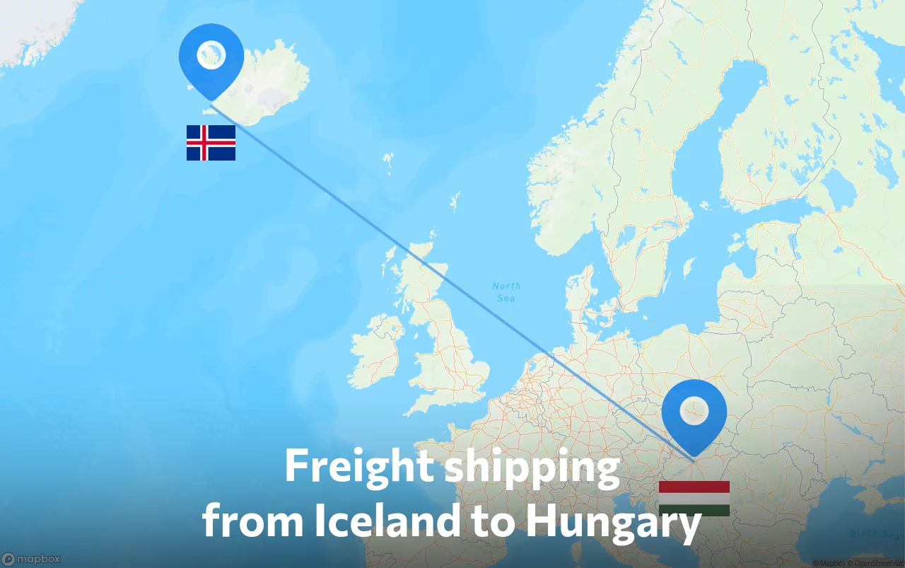 Shipping route from Iceland to Hungary