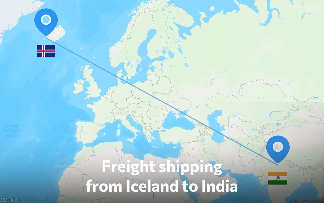 Shipping route from Iceland to India