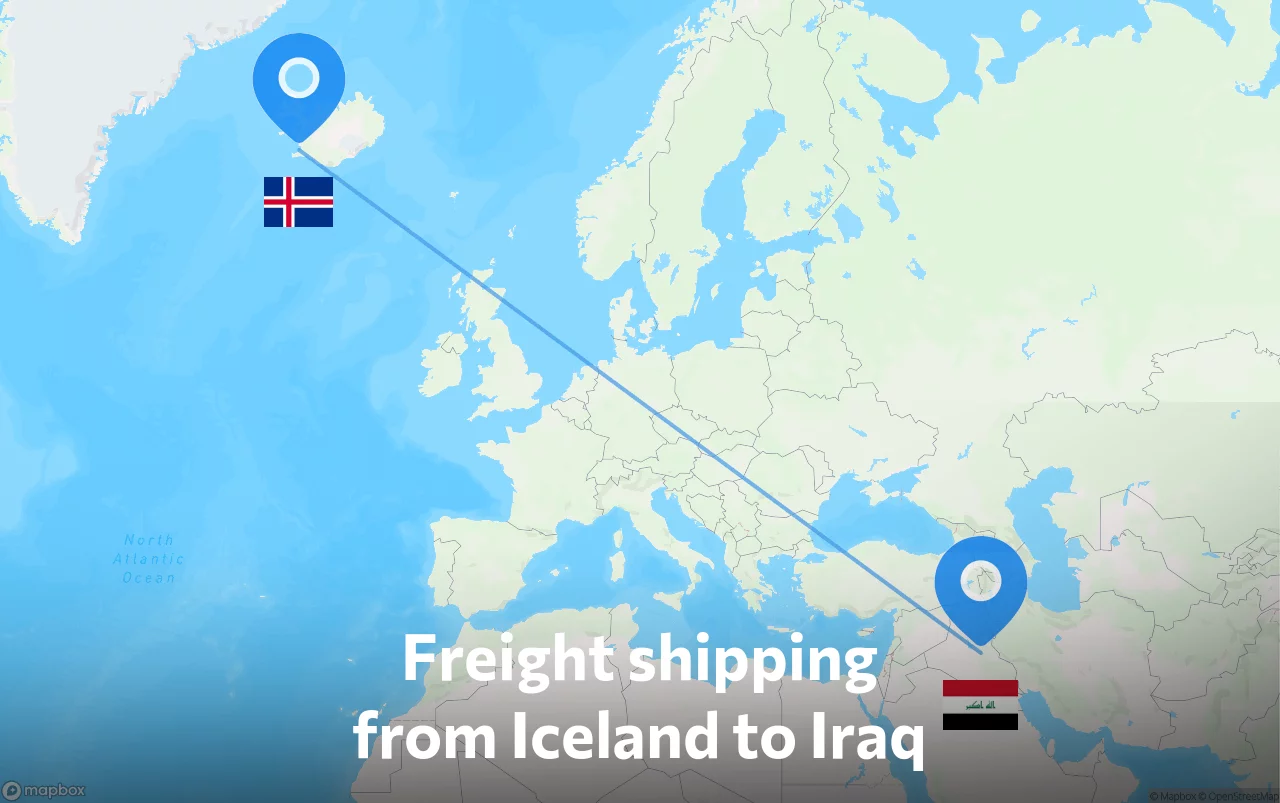 Shipping route from Iceland to Iraq