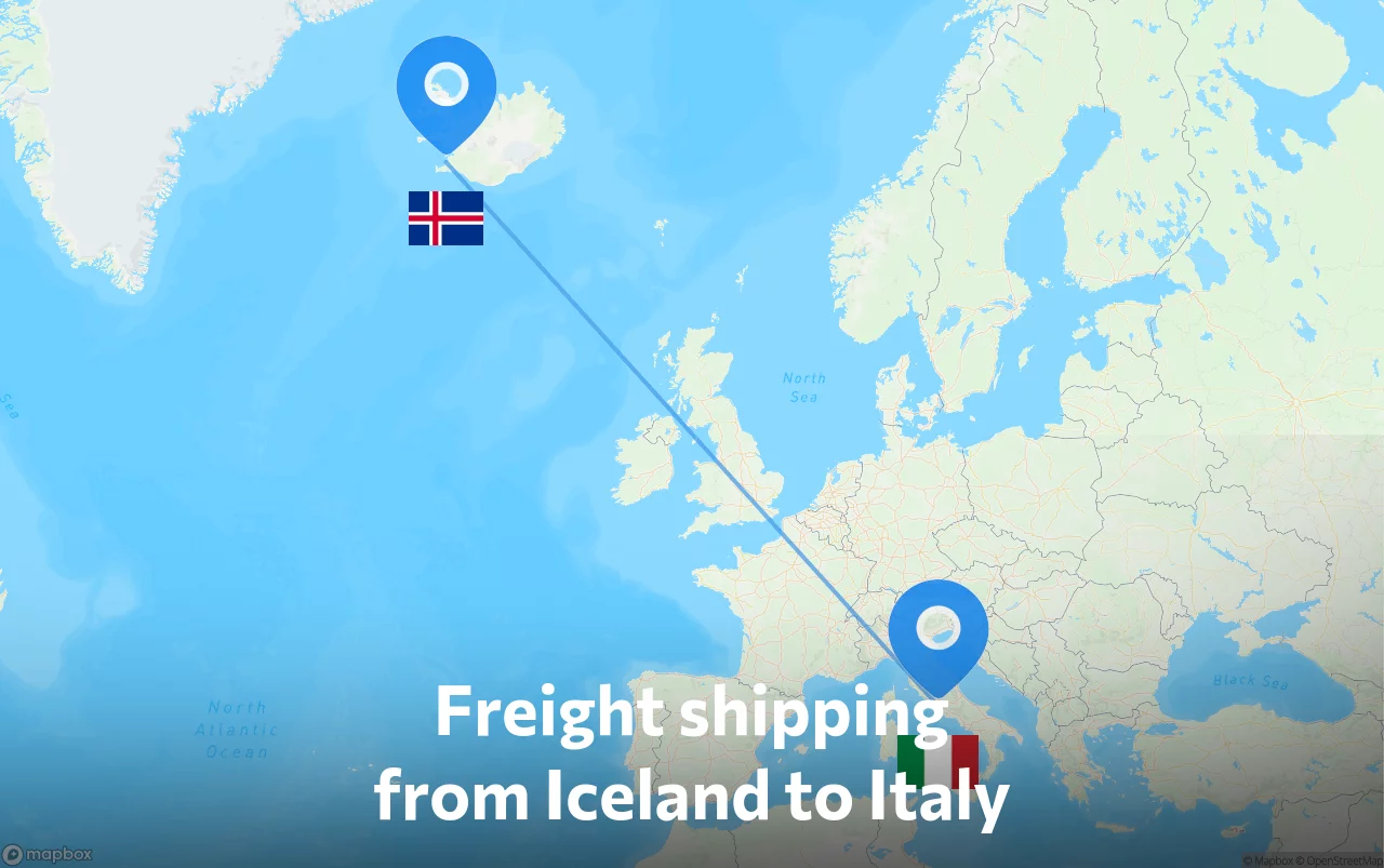Shipping route from Iceland to Italy