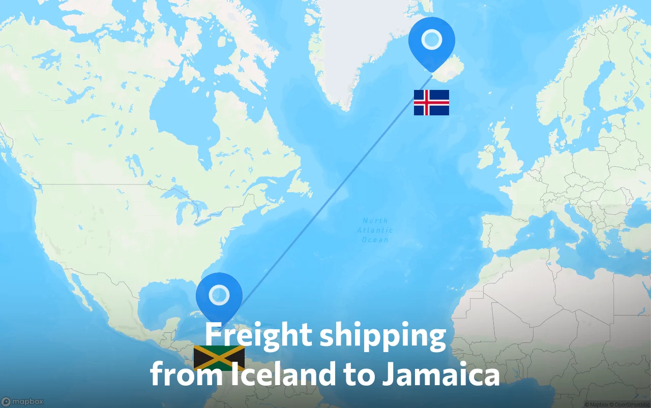 Shipping route from Iceland to Jamaica