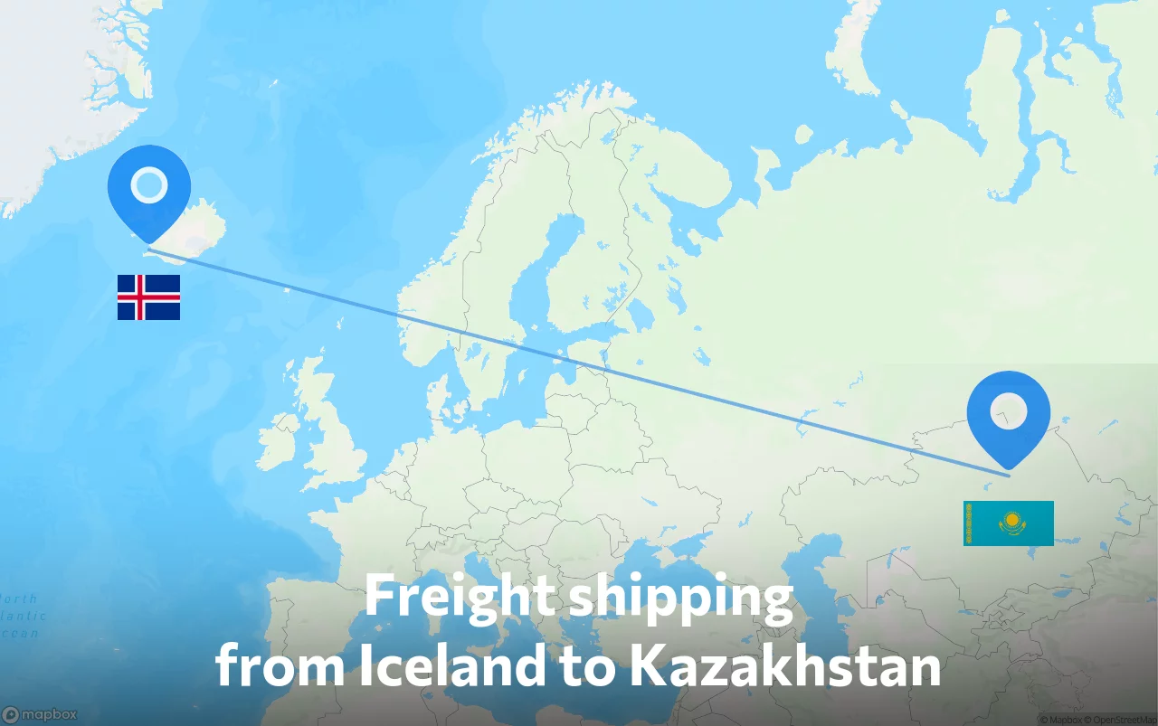 Shipping route from Iceland to Kazakhstan