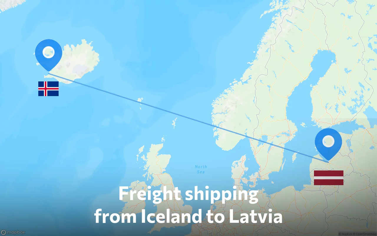 Shipping route from Iceland to Latvia