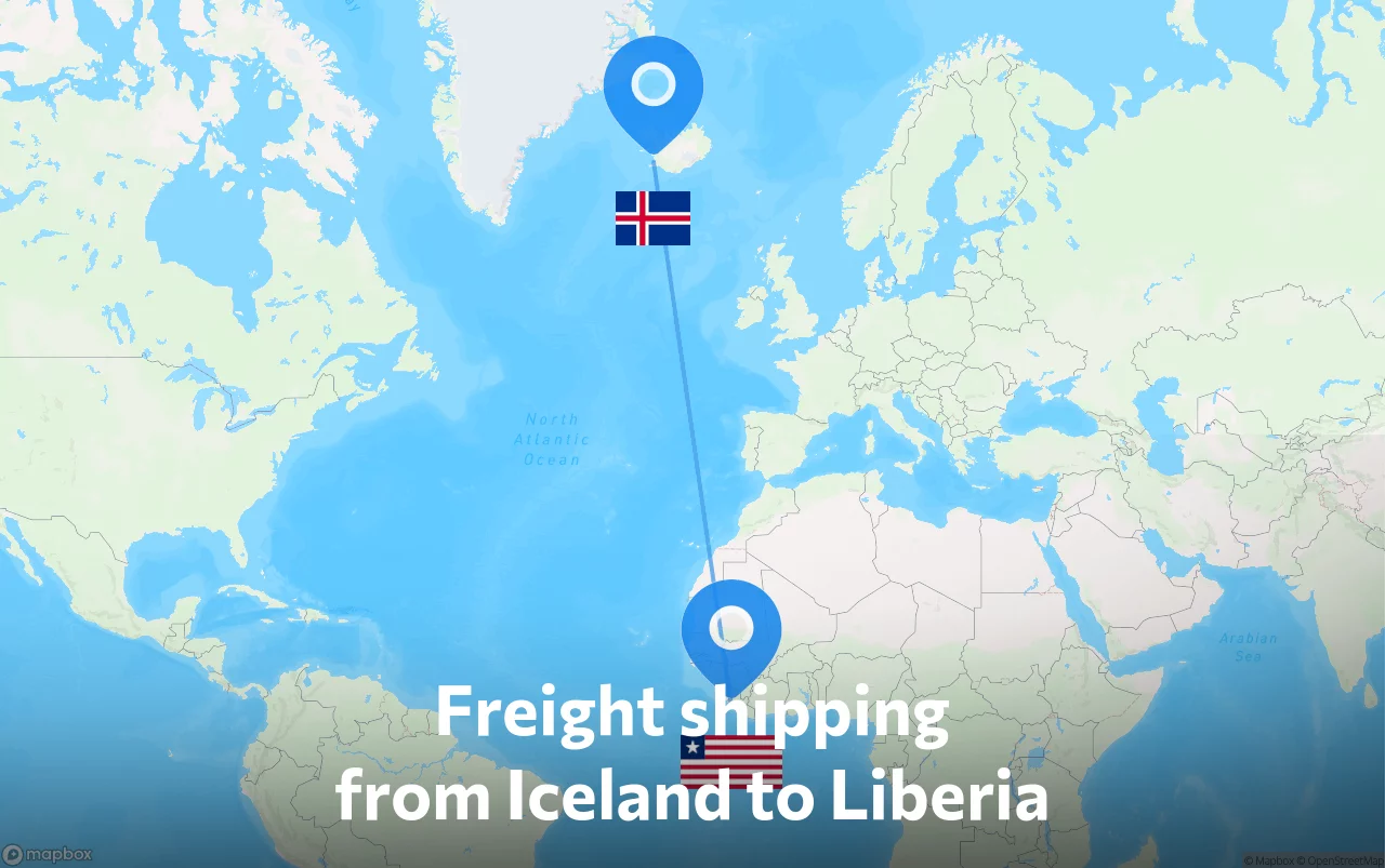 Shipping route from Iceland to Liberia