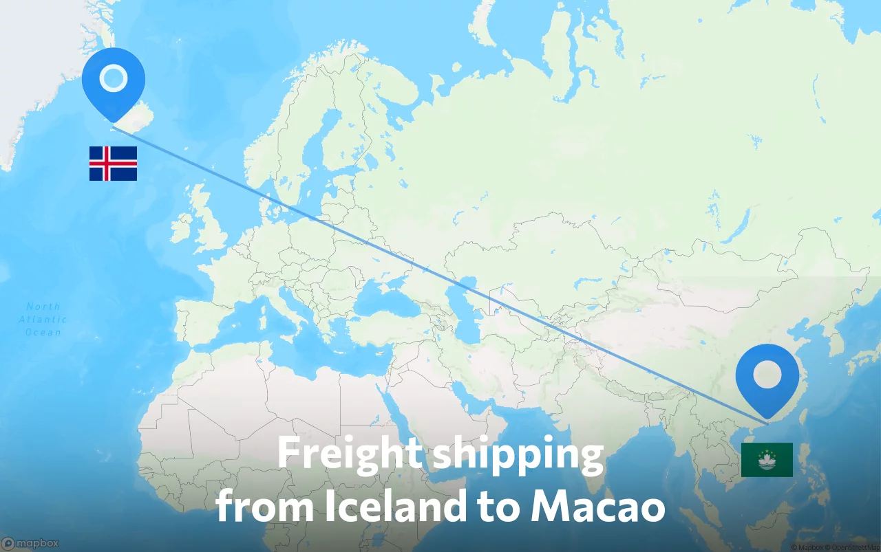 Shipping route from Iceland to Macao