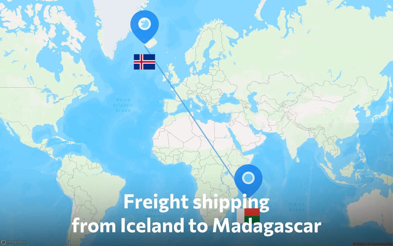 Shipping route from Iceland to Madagascar