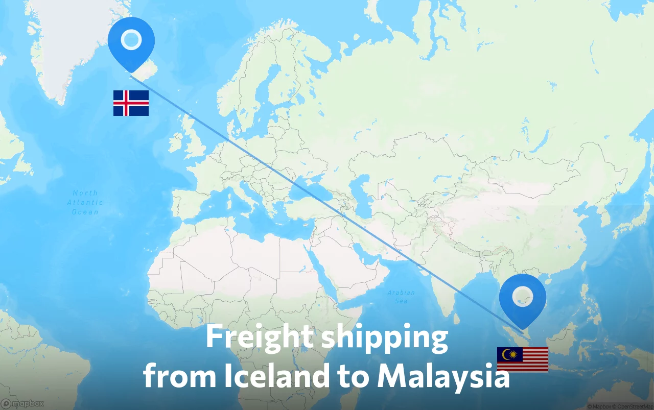 Shipping route from Iceland to Malaysia