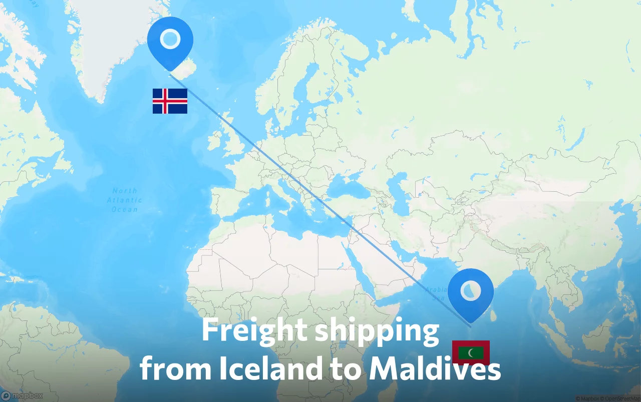 Shipping route from Iceland to Maldives
