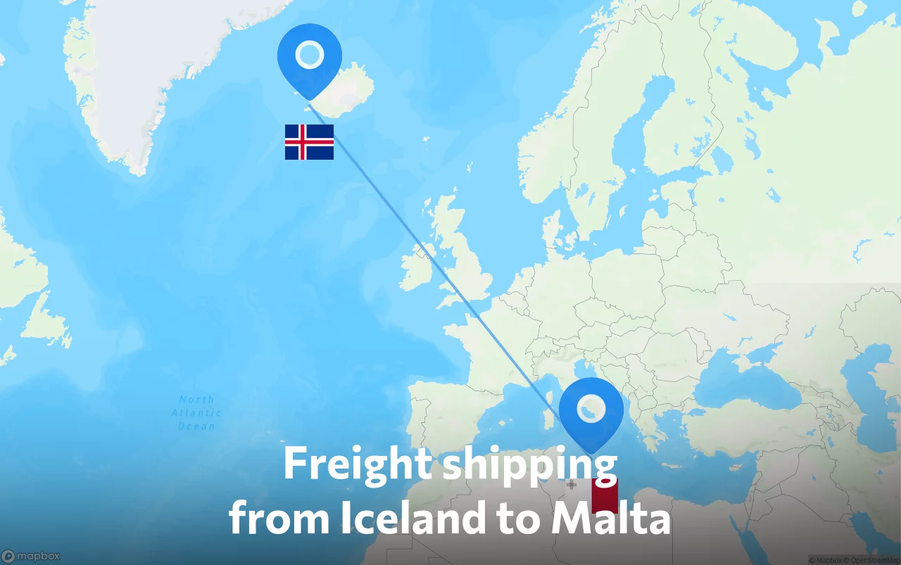 Shipping route from Iceland to Malta