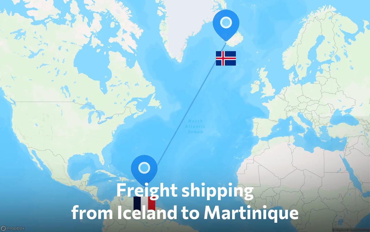 Shipping route from Iceland to Martinique