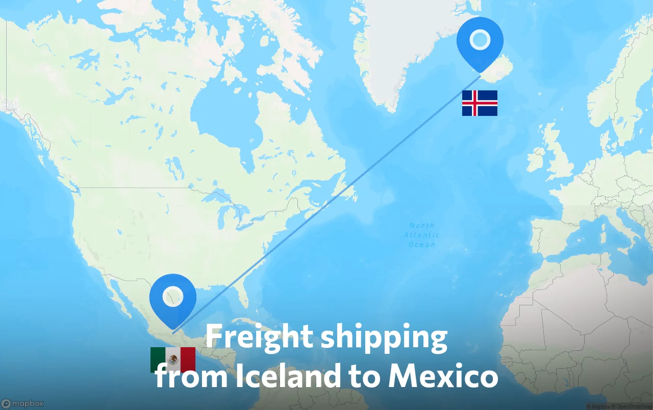 Shipping route from Iceland to Mexico
