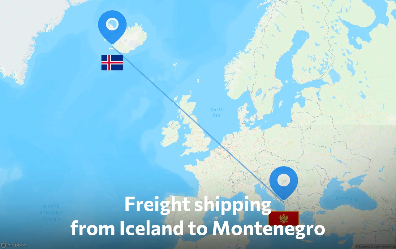 Shipping route from Iceland to Montenegro