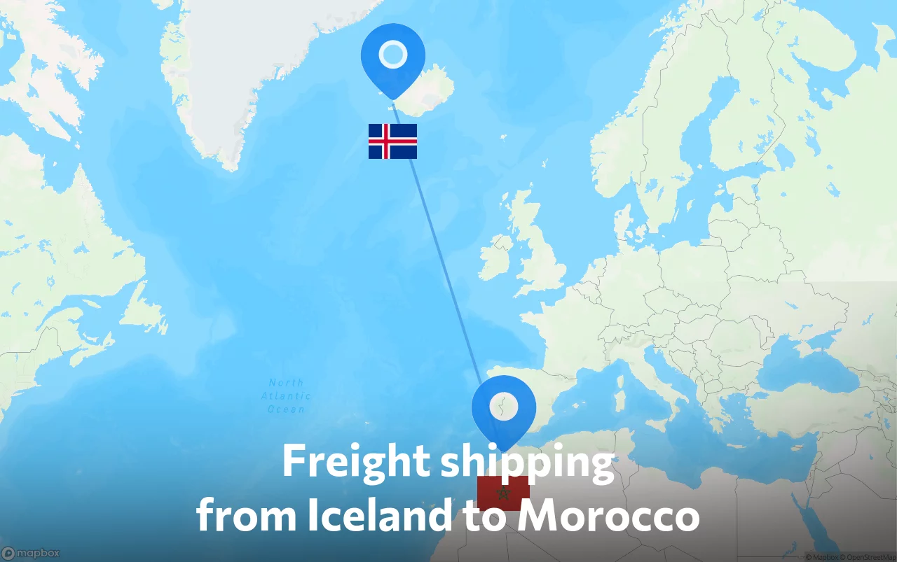 Shipping route from Iceland to Morocco