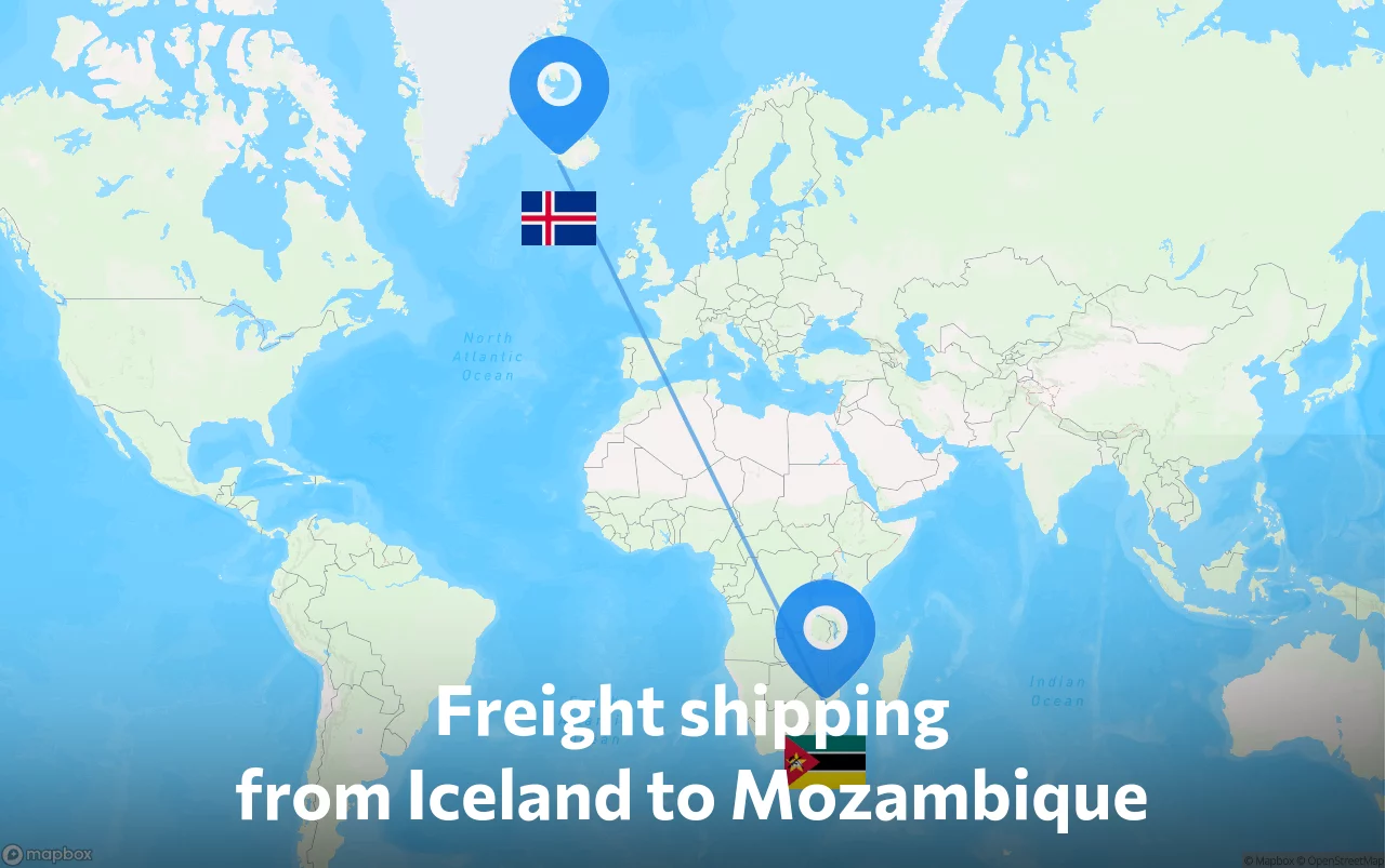 Shipping route from Iceland to Mozambique