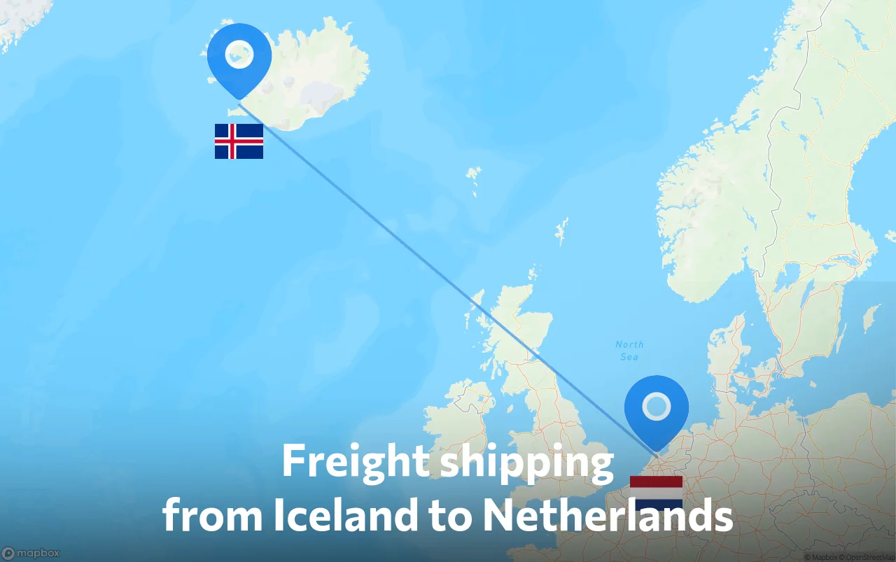 Shipping route from Iceland to Netherlands