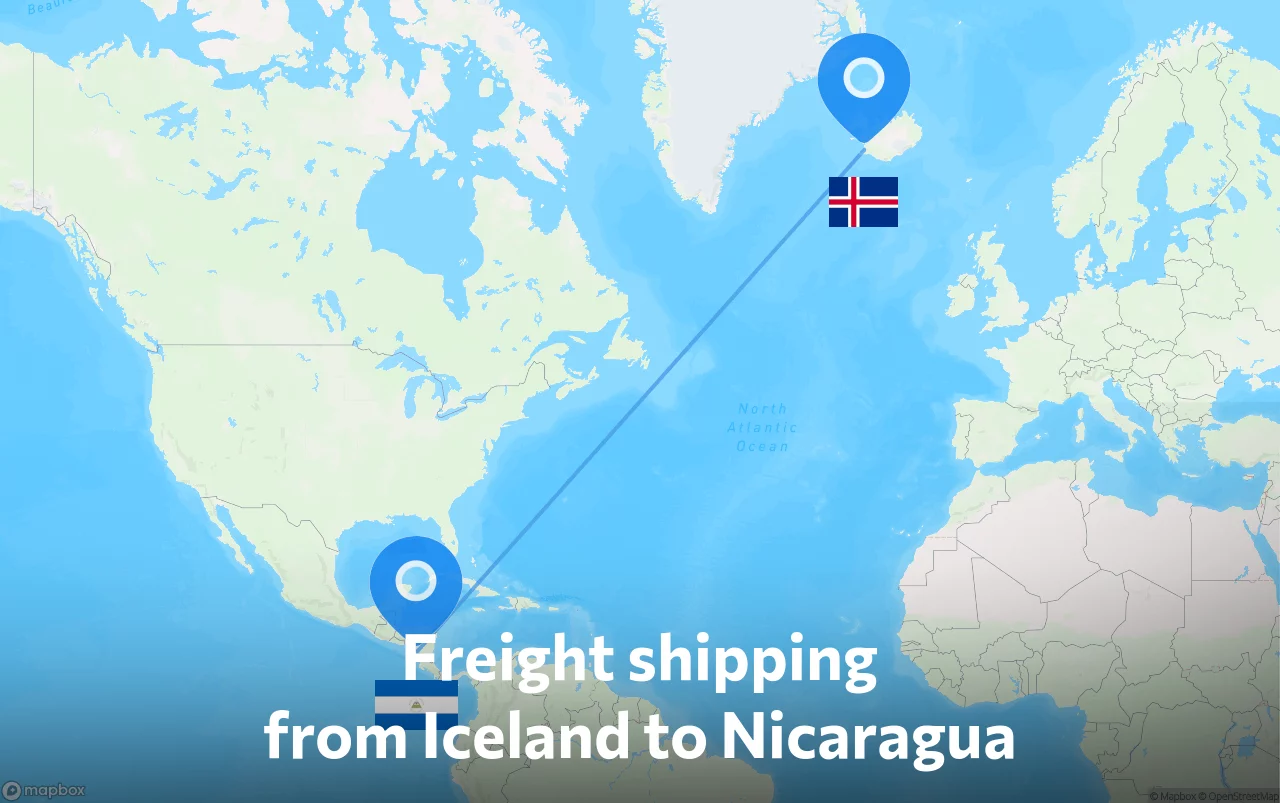 Shipping route from Iceland to Nicaragua