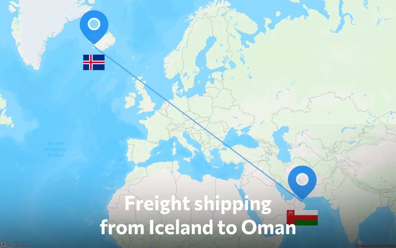 Shipping route from Iceland to Oman