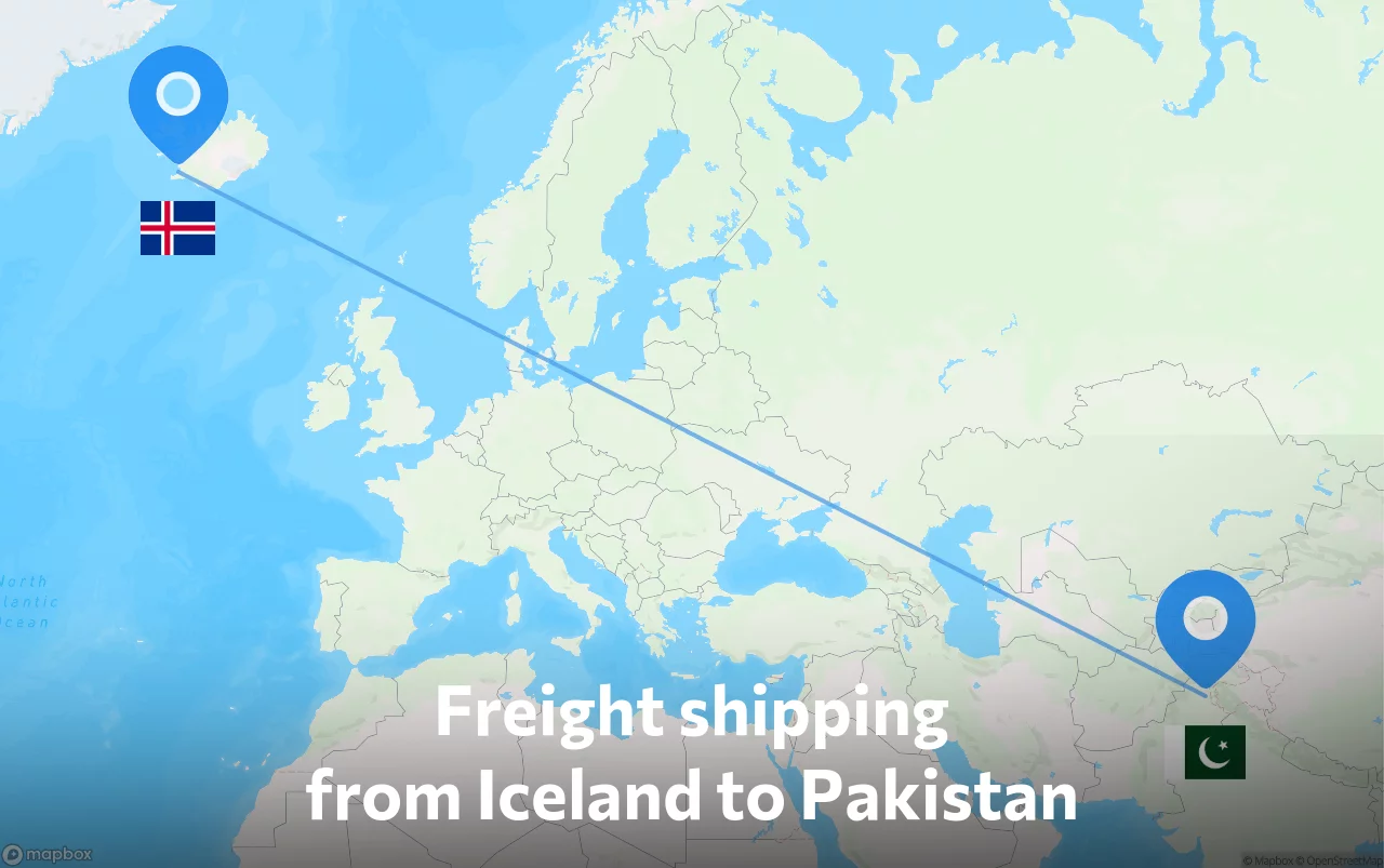 Shipping route from Iceland to Pakistan
