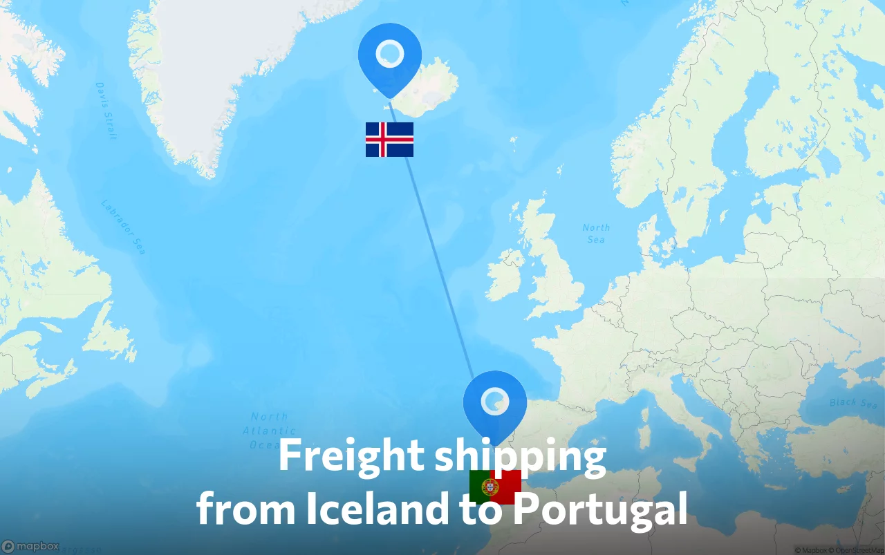 Shipping route from Iceland to Portugal