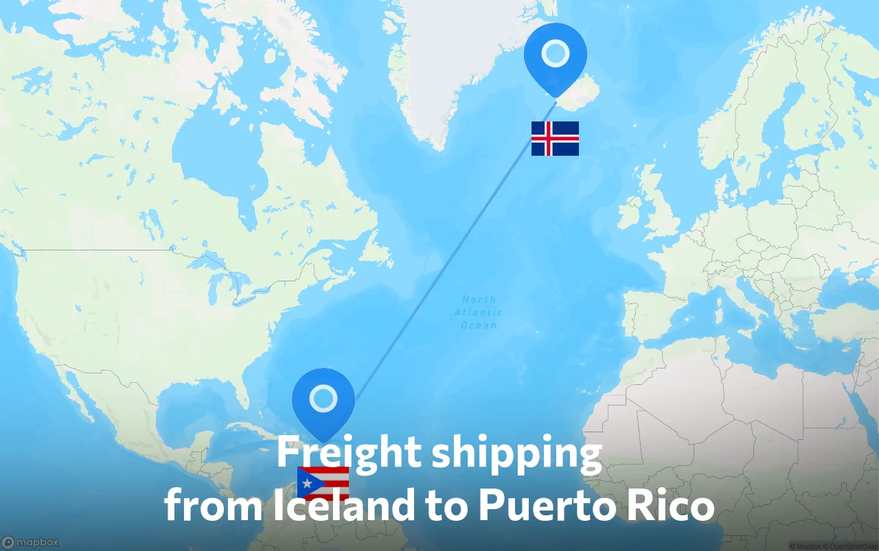 Shipping route from Iceland to Puerto Rico