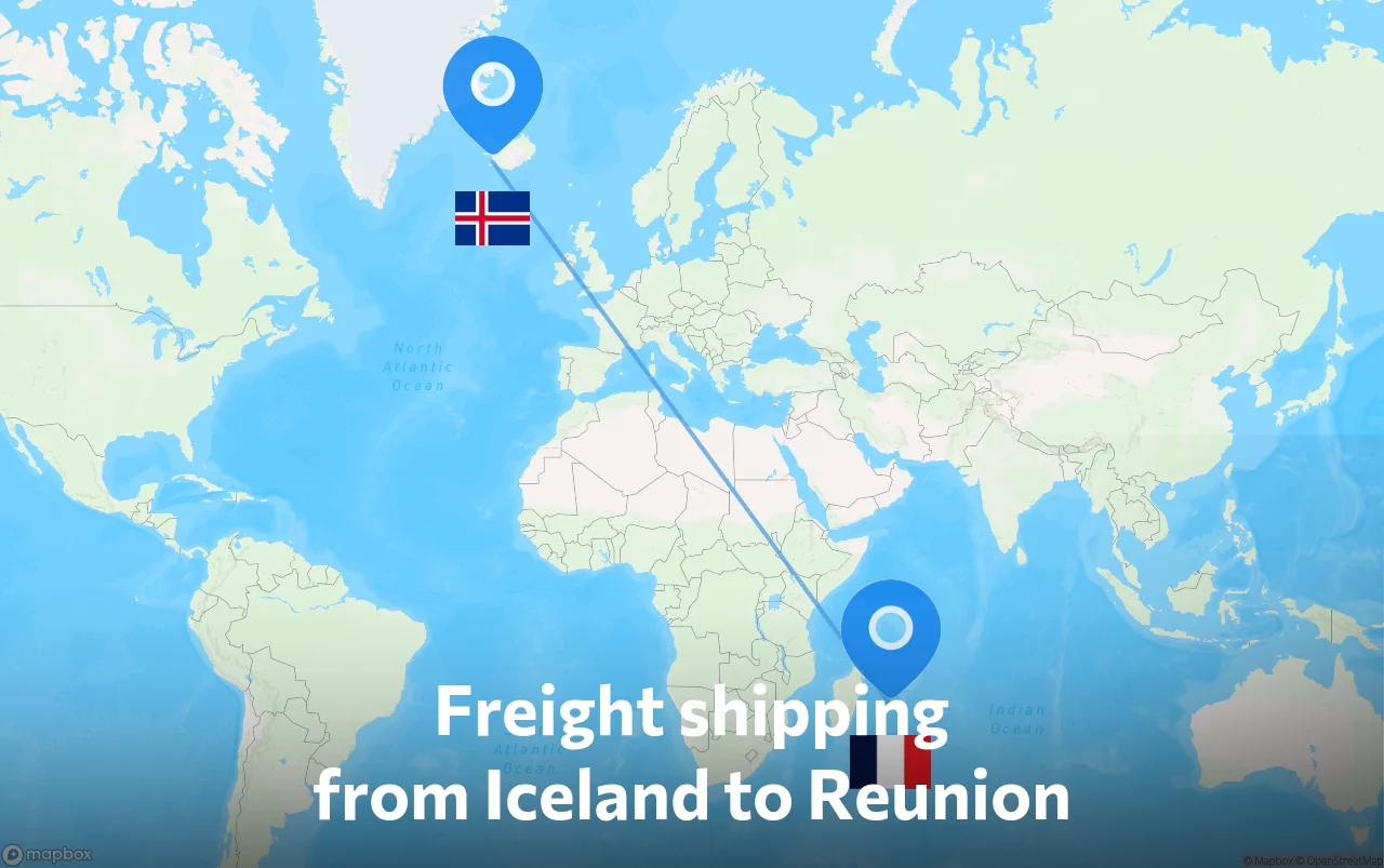 Shipping route from Iceland to Reunion