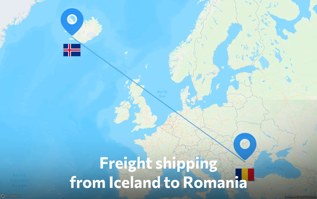 Shipping route from Iceland to Romania