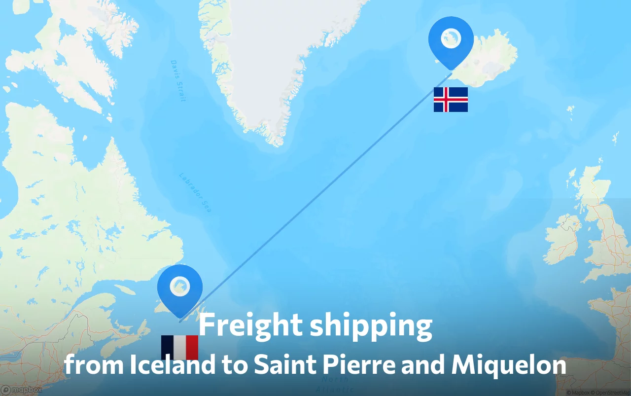 Shipping route from Iceland to Saint Pierre and Miquelon