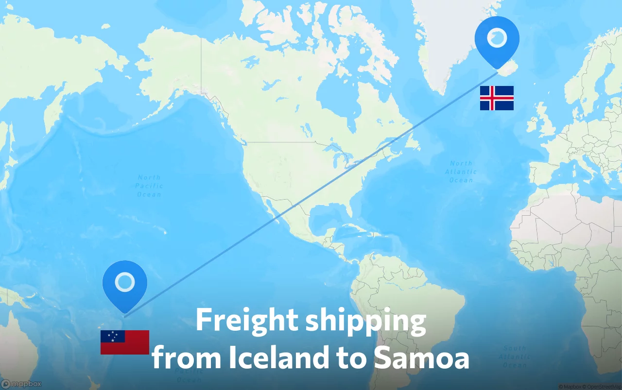 Shipping route from Iceland to Samoa