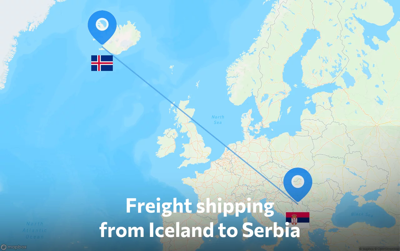 Shipping route from Iceland to Serbia