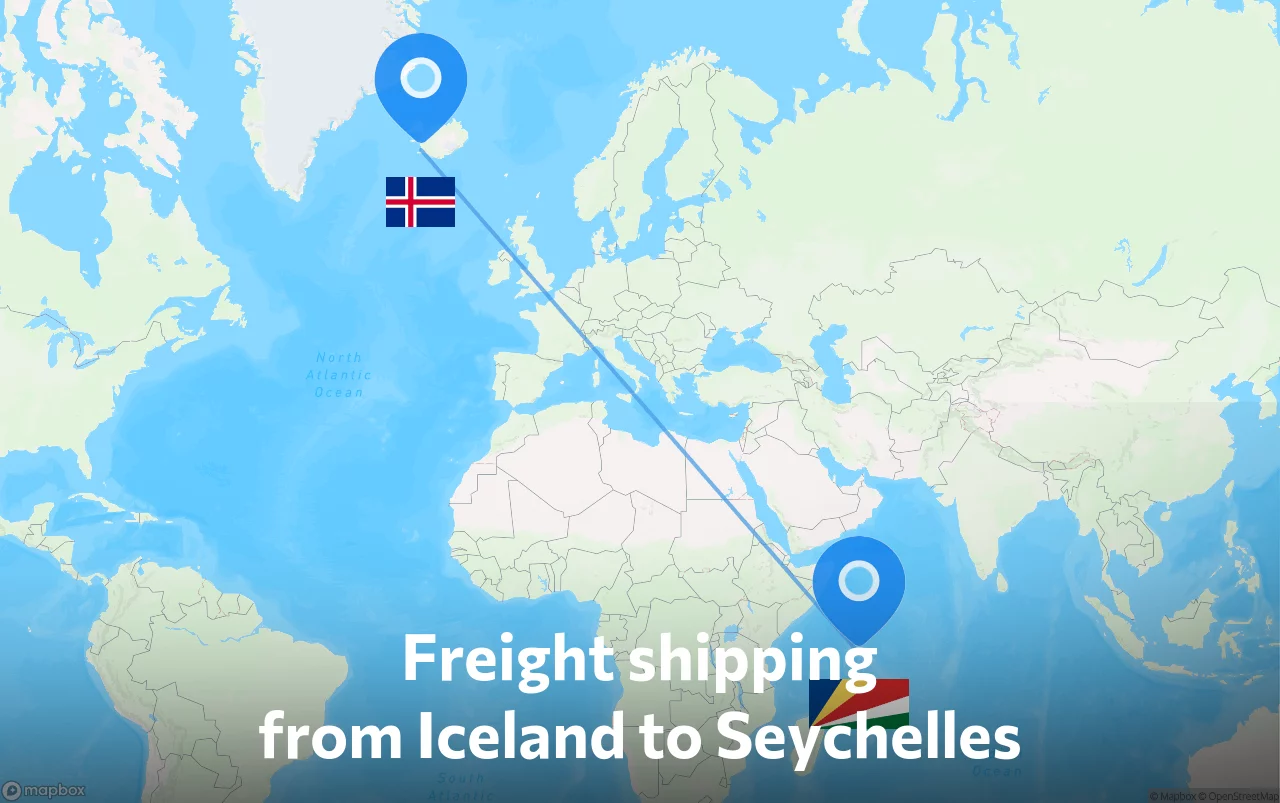 Shipping route from Iceland to Seychelles