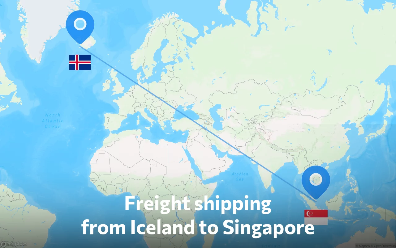 Shipping route from Iceland to Singapore