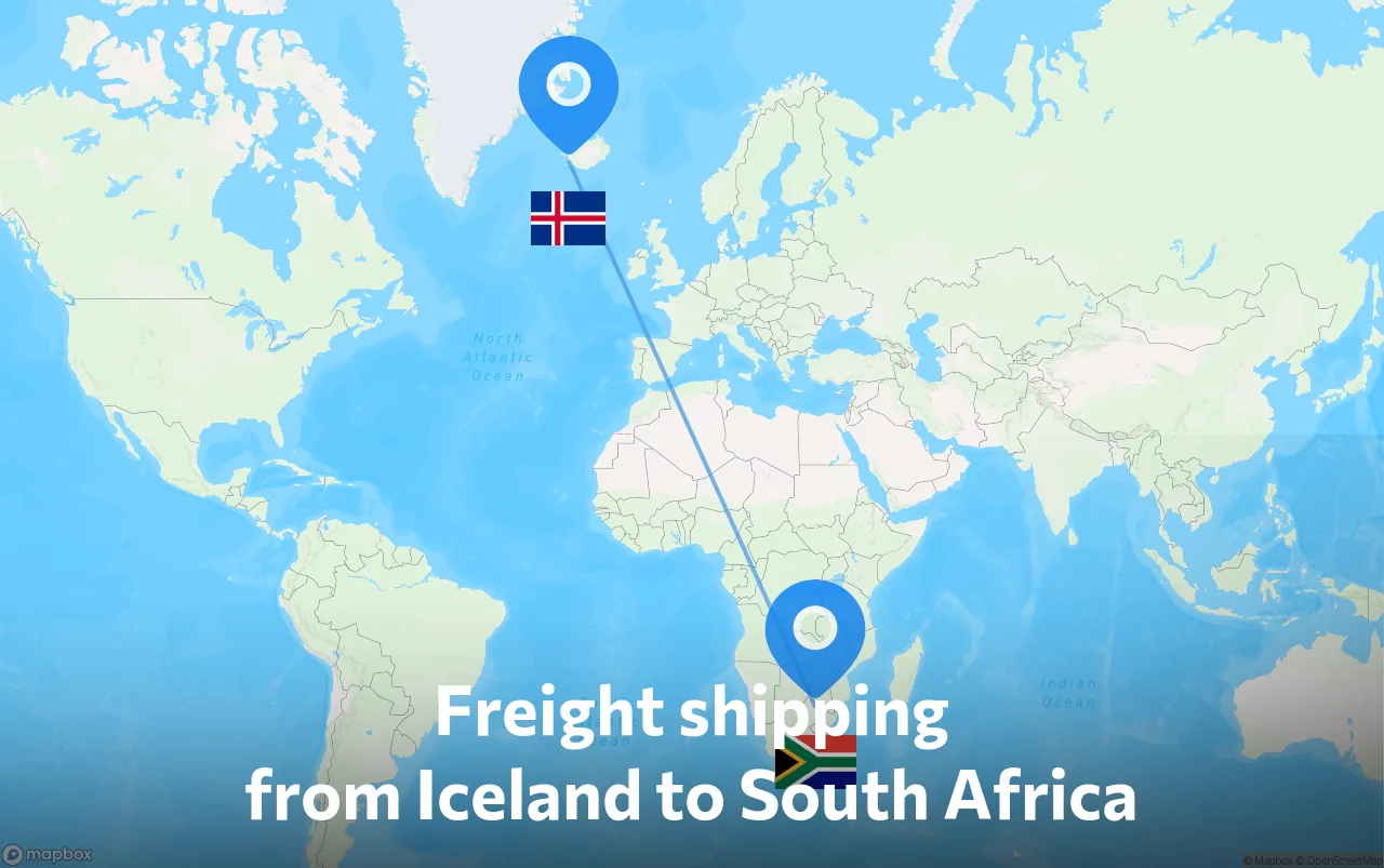 Shipping route from Iceland to South Africa