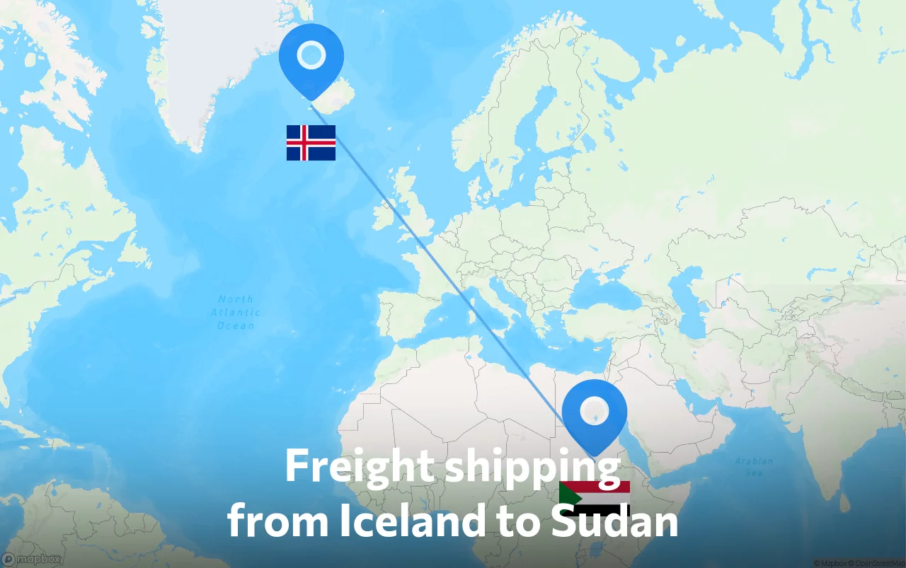 Shipping route from Iceland to Sudan
