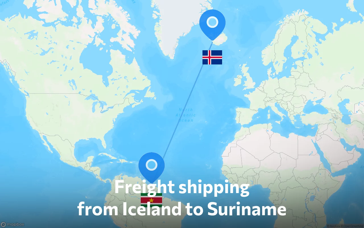 Shipping route from Iceland to Suriname