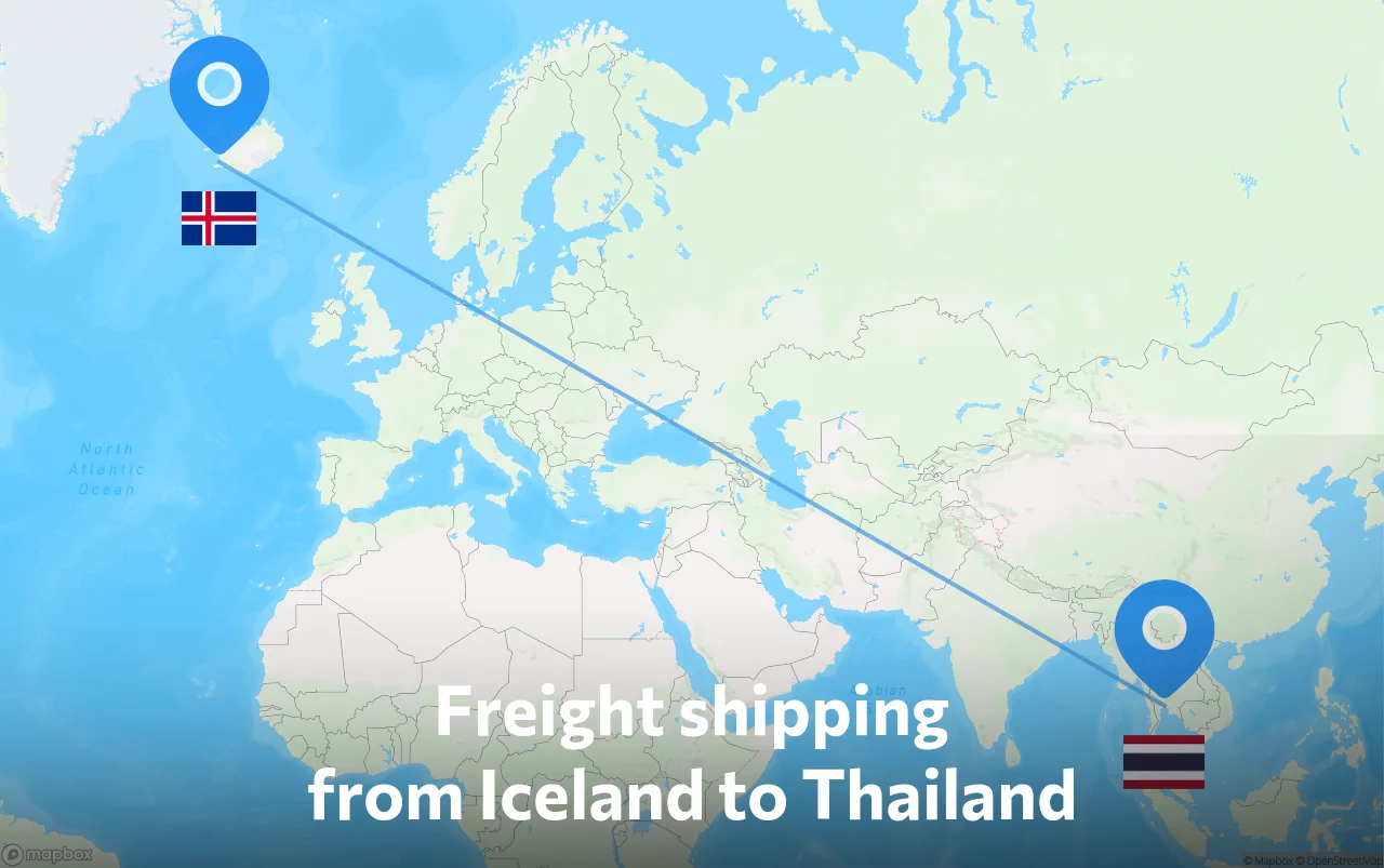 Shipping route from Iceland to Thailand