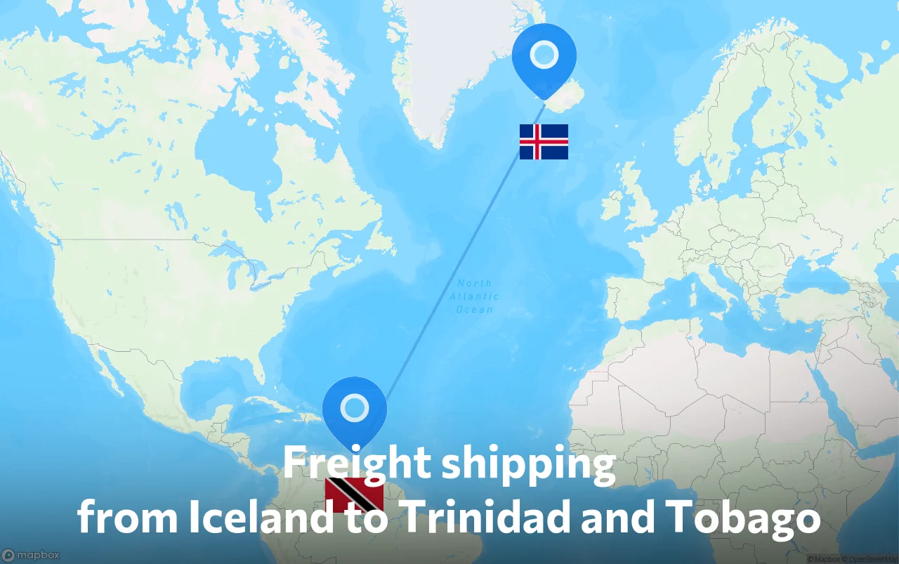 Shipping route from Iceland to Trinidad and Tobago