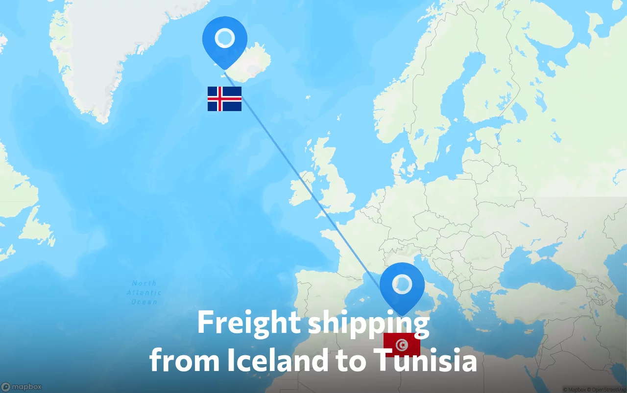 Shipping route from Iceland to Tunisia