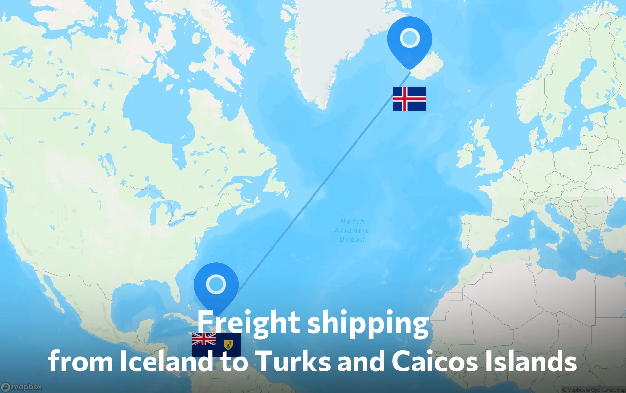 Shipping route from Iceland to Turks and Caicos Islands