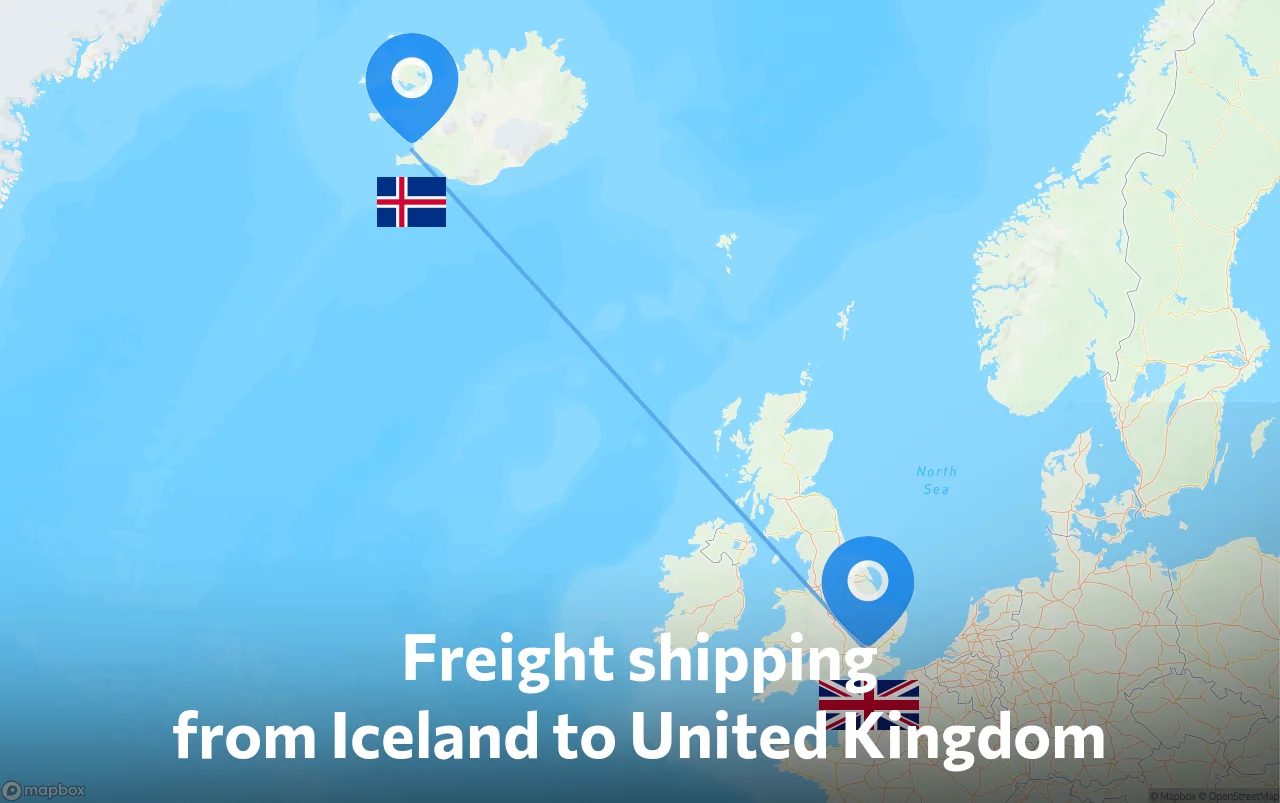 Shipping route from Iceland to United Kingdom