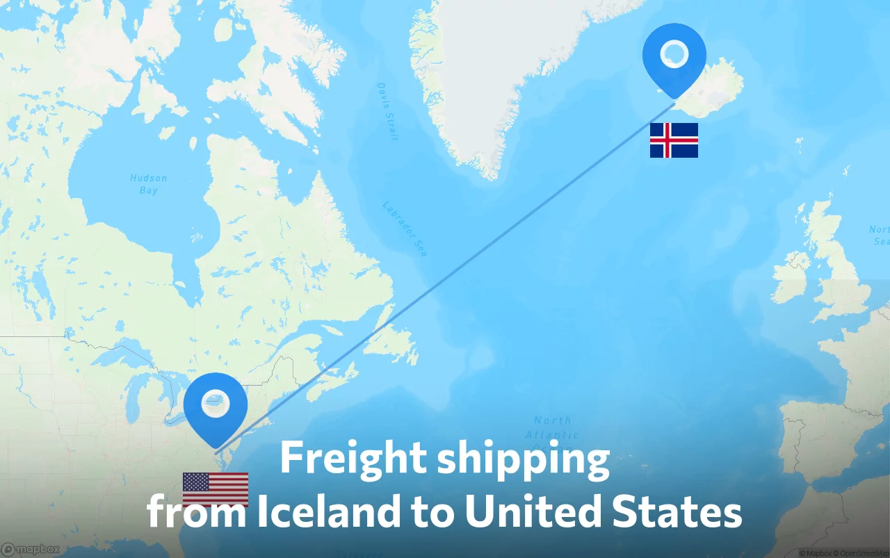 Shipping route from Iceland to United States