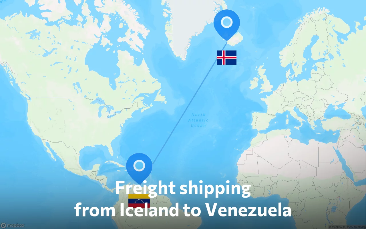 Shipping route from Iceland to Venezuela
