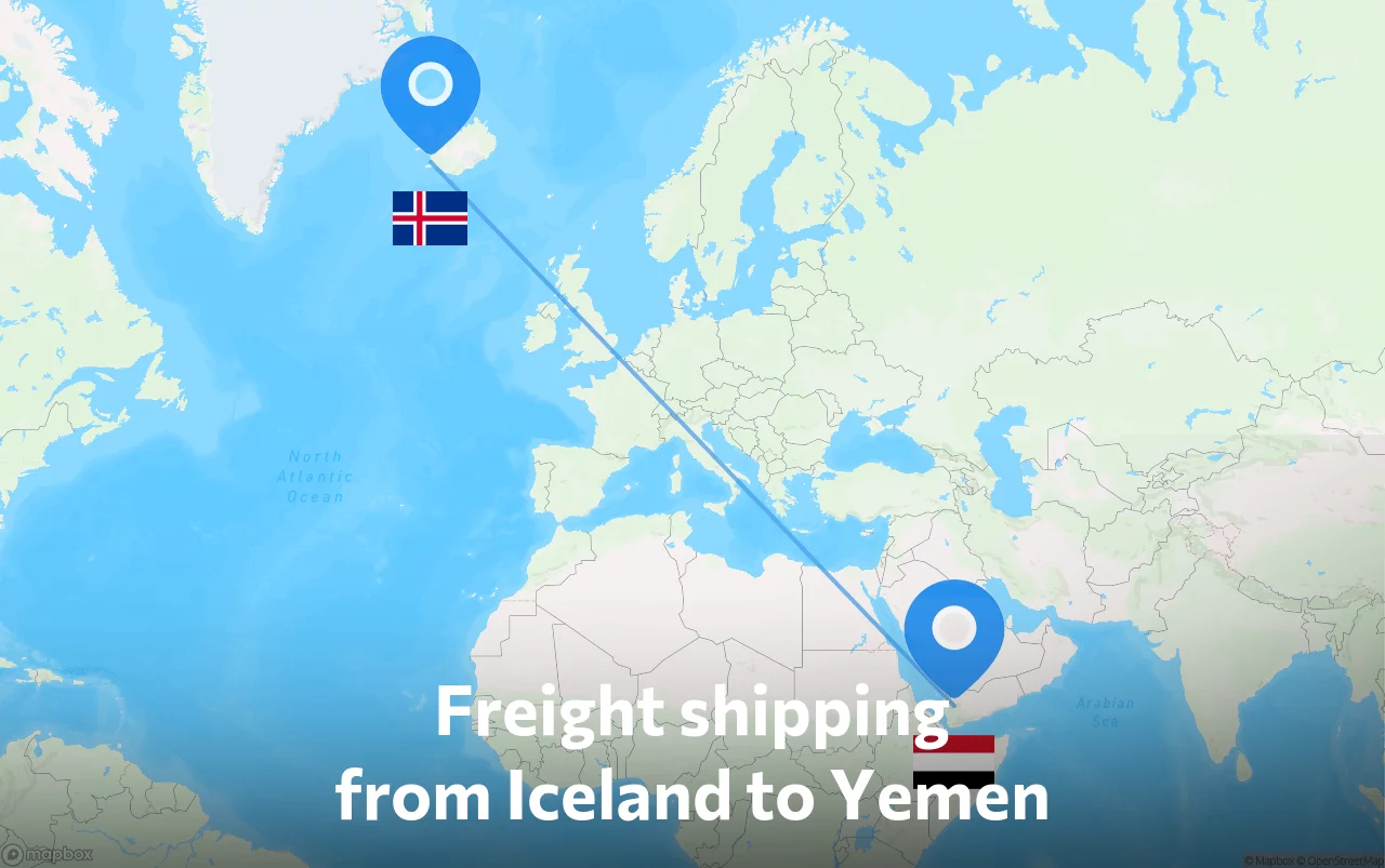 Shipping route from Iceland to Yemen