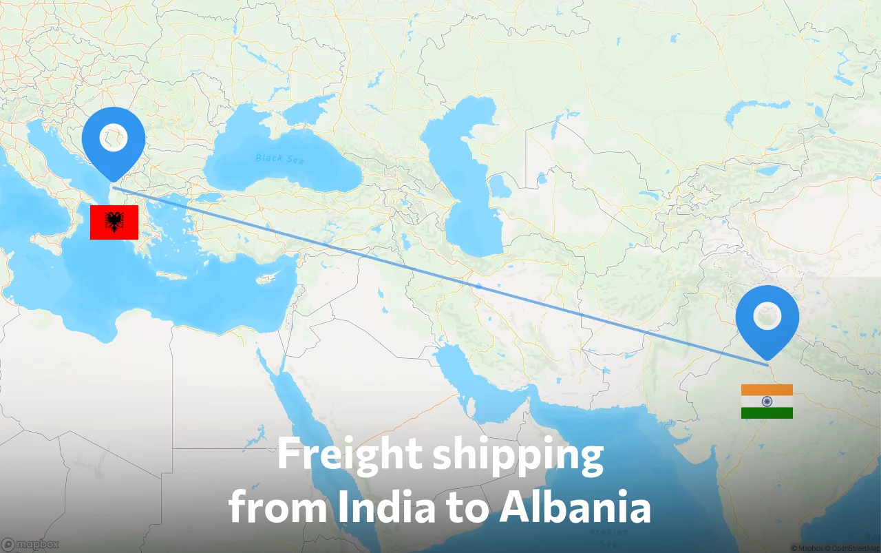Shipping route from India to Albania